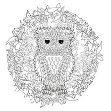 Black White Tracery Doodle Of The Owl.