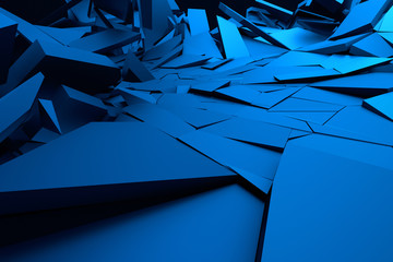 Poster - Abstract 3d rendering of cracked surface. Background with broken shape. Wall destruction. Bursting with debris. Modern cgi illustration. Design for poster, banner, placard, cover, print.