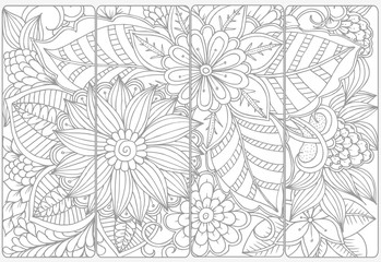 Wall Mural - Vector set of monochrome bookmarks and doodle flowers for coloring adult coloring book.