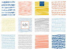 Set Of Scribble Textures And Abstract Square Backgrounds. Vector Illustration.