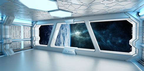 Aufkleber - Spaceship interior with view on the planet Earth 3D rendering elements of this image furnished by NASA