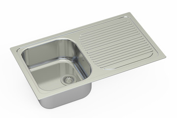 Poster - metallic kitchen sink closeup, 3d rendering