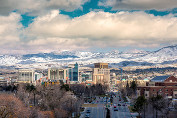 Wall Mural - Boise City skyline winter with snow