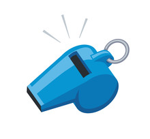 Blue Sport Coaches Whistle Icon Isolated.