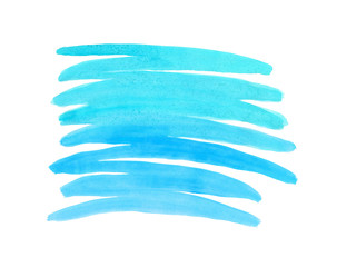 Zigzag strokes drawn by the brush painted light turquoise blue paint