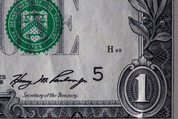  Closeup of a used 1 dollar paper money bill