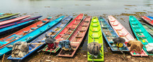 Many Colorful Of Boats On Reservoir In Thailand