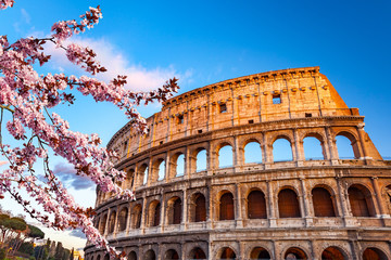 Fototapete - Colosseum at spring sunset in Rome, Italy