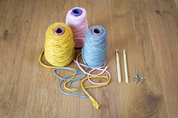 Wall Mural - Spools of Yarn, Crochet Hooks, and Thread Snips