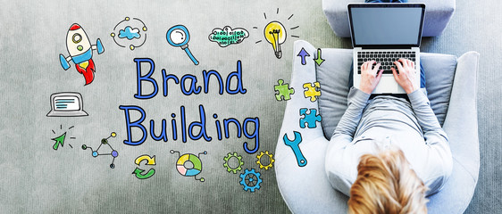 Wall Mural - brand building text with man