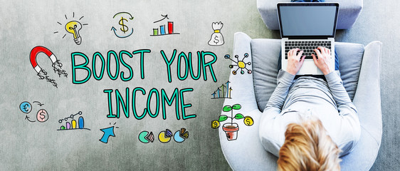 Wall Mural - boost your income text with man