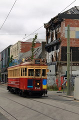 Tram in destroyed christchurch