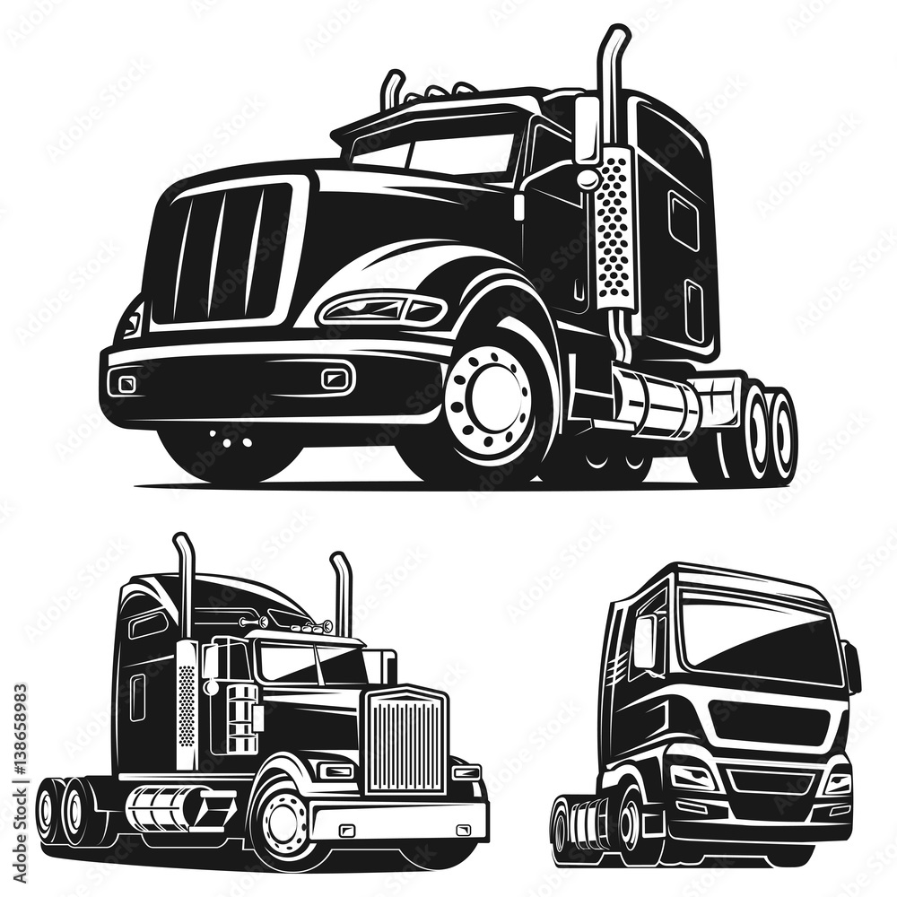 Truck SET black and white vector illustration