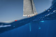 Underwater view with rudder and keel of sailing boat