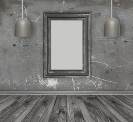 Wall Mural - Interior with empty photo frame and chandelier