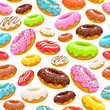 Colorful donuts icons background. Sweet bakery vector.