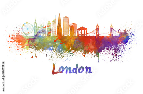Foto London V2 skyline in watercolor splatters with clipping path