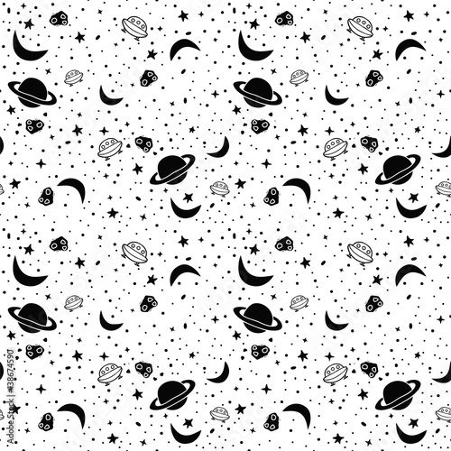 Seamless Pattern With Space In Black And White Colors Vector