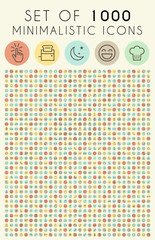 Poster - Set of 1000 Isolated Universal Minimal Simple Thin Line on Circular Color Buttons