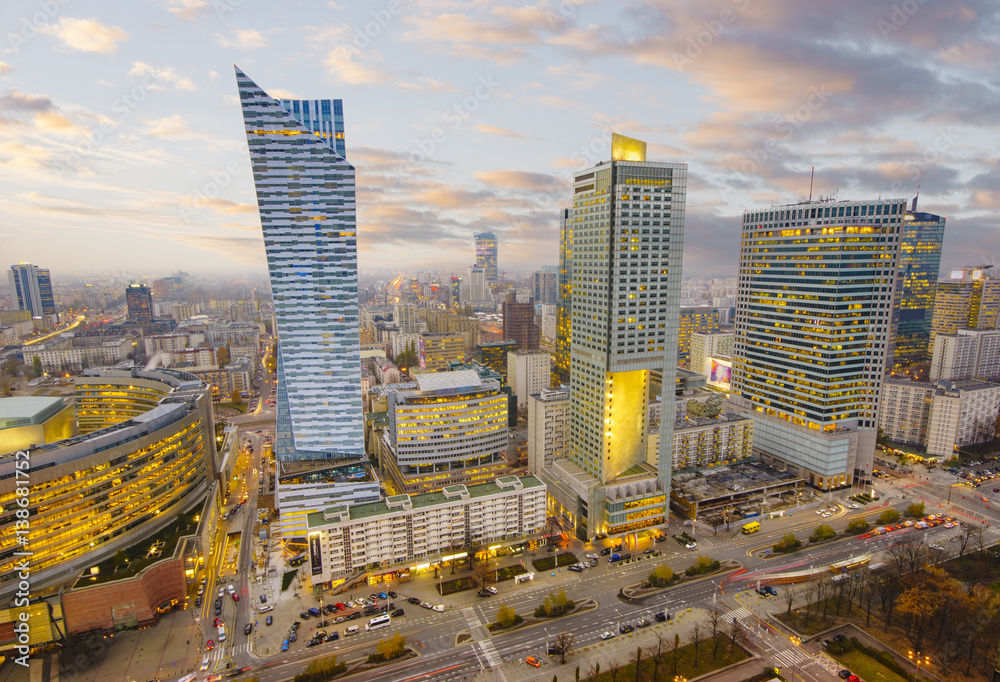 Warsaw city with modern skyscraper - obrazy, fototapety, plakaty 