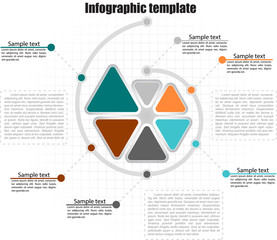 Wall Mural - Spiraling  circle infographic template 6 steps. Cell background, space for comments, inscriptions outside the graph. For presentation and design concept. Vector illustration.