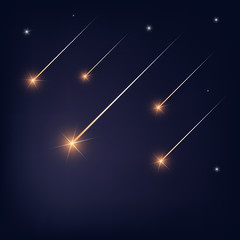 Wall Mural - falling stars on black sky. shooting star. light of falling meteorite in the galaxy. vector cosmos i