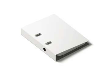 Poster - Blank white ring binder design mockup, 3d rendering. Empty closed self-binder mock up with stack of a4 paper. Office supply cardboard folder branding presentation. Desk lever arch file cover template.