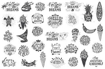 Summer travelling Hand drawn lettering, typography inscriptions 