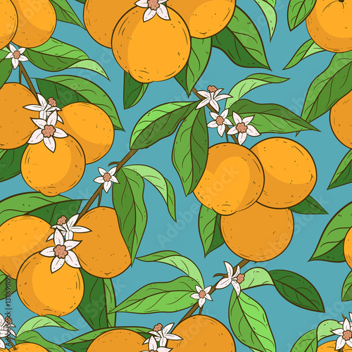 Seamless Pattern With Oranges Cute Vector Background Cartoon