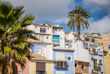 Fototapeta Niebo - Traditional colorful facades in Villajoyosa in Spain