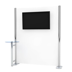 Poster - Trade Commercial Exhibition Stand with Information Monitor. 3d Rendering