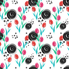 Poster - Seamless floral bright abstract pattern on white