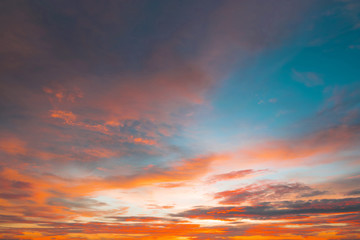 Wall Mural - beautiful color sunset sky for background web design or backdrop design, sky, bright blue, orange an