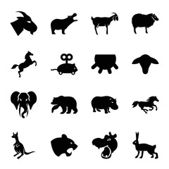 Wall Mural - Set of 16 mammal filled icons