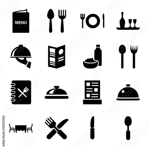 Fotomural Set of 16 dining filled icons