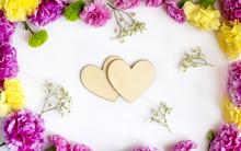 Floral Frame With Two Hearts