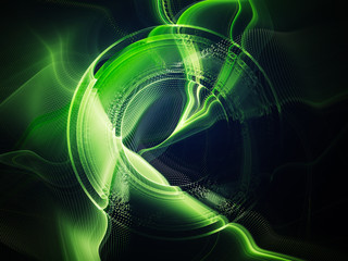 Fototapete - Abstract background element. Fractal graphics. Composition of curves and mosaic halftone effects. Green and black colors.