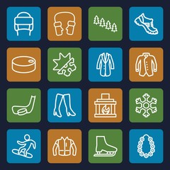 Wall Mural - Set of 16 winter outline icons