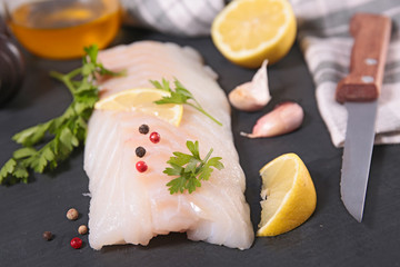 raw fish fillet and ingredient