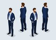 © elizaliv - Trend Isometric People Set 4, 3D businessmen in business suits, people gestures, front view and rear view isolated on a light background. Vector illustration