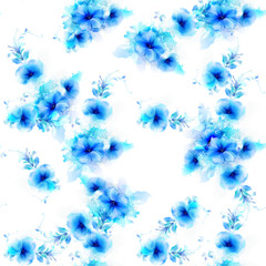 Leinwandbilder - seamless pattern with blue abstract flowers and decorative elements on white background.