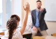 © Africa Studio - Pupils listening teacher and raising hands to answer in classroom