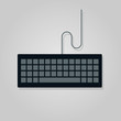 Keyboard with wire cable. Flat vector illustration.