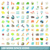 Fototapeta Pokój dzieciecy - 100 work space icons set, cartoon style