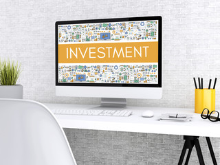 Poster - 3d Computer with word INVESTMENT.