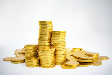 gold coins stacked and gathered : investment concept