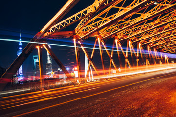 Nightview of the Waibaidu Bridge in Shanghai,China