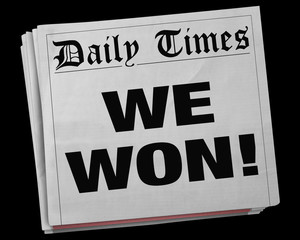 we won big winner game victory champion newspaper headline 3d illustration