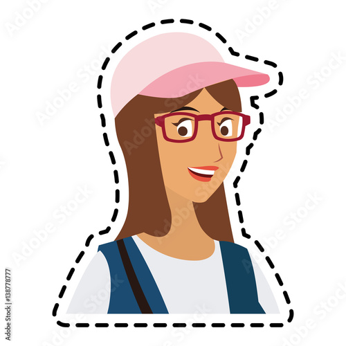 pretty young woman with baseball hat and glasses icon image vector