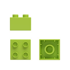 Fototapete - 3d rendering of a green toy block shown from side, front and bottom view.